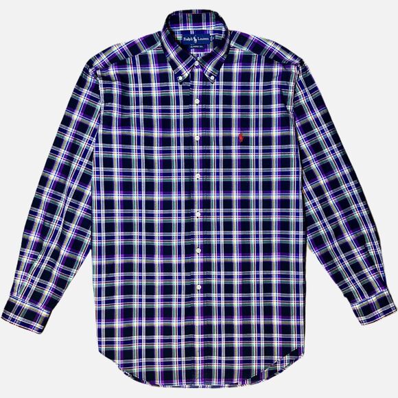 Ralph Lauren Classic Fit Plaid Shirt Mens Medium Purple Black Cotton Button Down - Picture 1 of 11